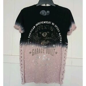 Affliction T-Shirt Side Lace Up Women's Small Ombre Top Pink Black Cotton Motor